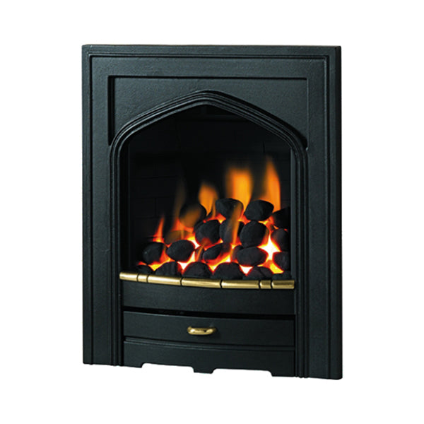 Pure Glow Churchill Inset Gas Fire - Brass Trim - Full-Depth With Coal Effect