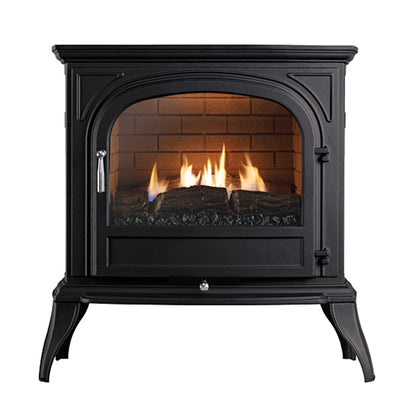 Pure Glow Novo 600 Flueless Gas Stove - Black - Lattice Arched Door